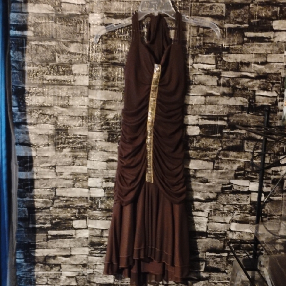 Speechless Elegant Brown Dress with Gold Accent